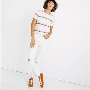 Madewell 9” highrise skinny distressed white jeans